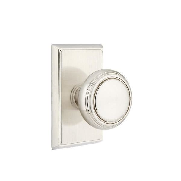 Emtek Norwich Knob 2-3/8 in Backset Passage w/Rectangular Rose for 1-1/4 in to 2 in Door Satin Nickel - 8121NWUS15