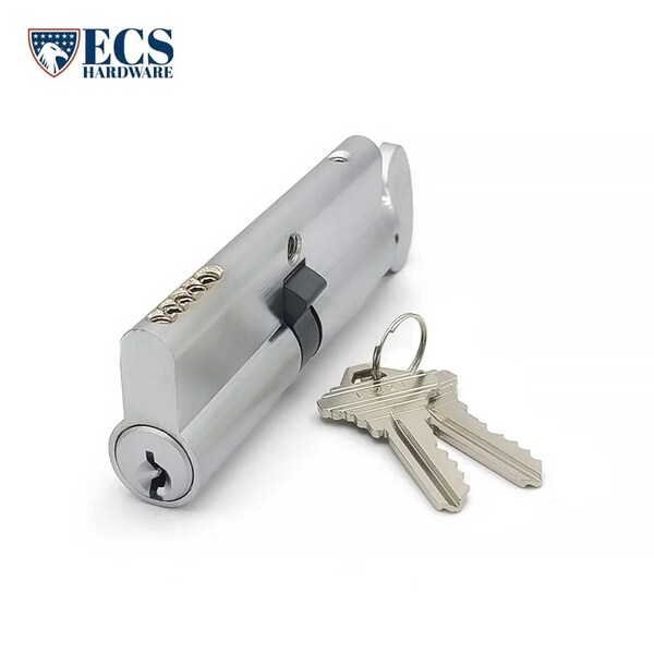 Ecs Hardware Durable Prem Profile Cylinder Single Sided Thumb Turn, 3-1/2in 90mm, Keyed Alike, US26D, Satin Chromium - ECSH-EPCR-90-26D-SC1-KA10
