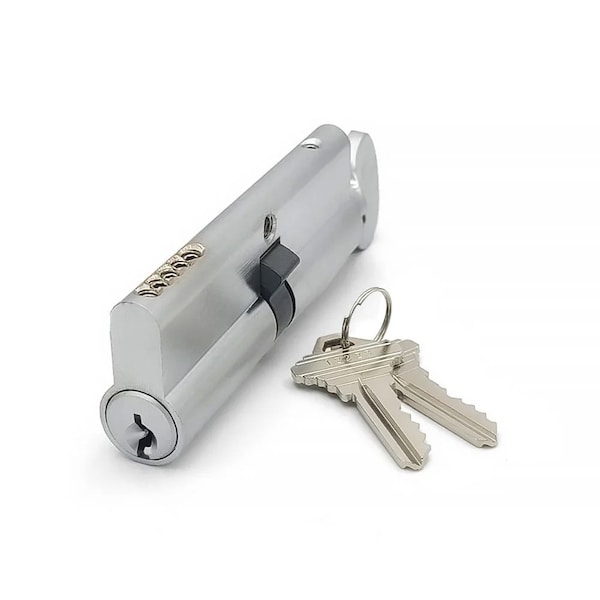 Ecs Hardware Durable Prem Profile Cylinder Single Sided Thumb Turn, 3-1/2in 90mm, Keyed Alike, US26D, Satin Chromium - ECSH-EPCR-90-26D-SC1-KA10