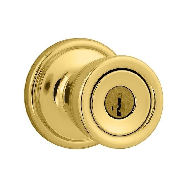Kwikset Abbey Knob Entry Door Lock SmartKey with New Chassis with 6AL Latch and RCS Strike Bright Brass Fini - 740A-3S
