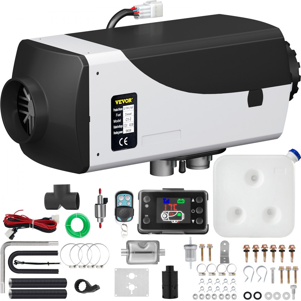 VEVOR 5KW Diesel Air Heater 10L Tank Diesel Heater 12V Diesel Parking Heater Muffler with LCD Thermostat and Remote Control for RV Bus Trailer Motor-home and Boats - ZCJRQ12V5KW51JT01V0