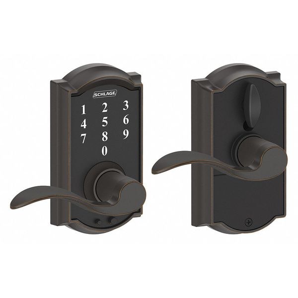 Schlage Residential Electronic Lock, Lever, Antique Bronze - FE695 CAM716ACC