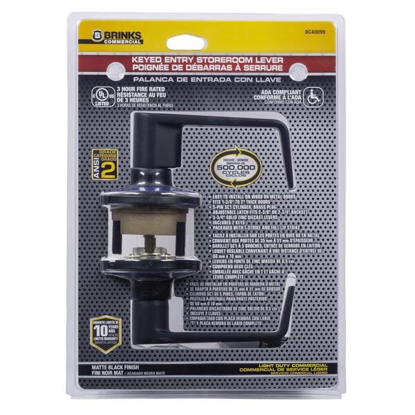 Brinks Commercial Brinks Commercial Matte Black Storeroom Lockset 2 in. - BC40099