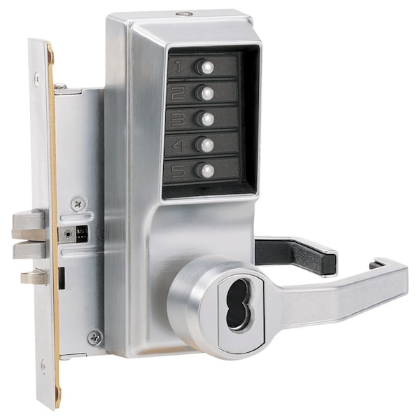Dormakaba Mortise Combination Lever Lock, Key Override, Passage, Lockout, Less Core, Satin Chrome - RR8146S-26D-41