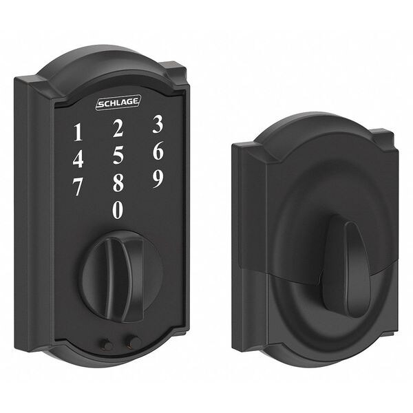 Schlage Residential Electronic Lock, Deadbolt, Blk Powder Coat - BE375 CAM 622