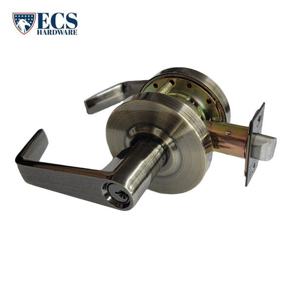 Ecs Hardware Commercial Lever Set Handle, 2-3/4 Standard Backset, Antique Brass, Entrance, Grade 2 - ECSH-CL201-AB-ET
