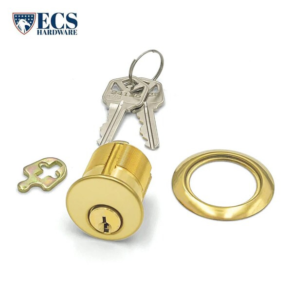 Ecs Hardware Durable Premium Mortise Cylinder, 1-1/4 in US3 Polished Brass KW1 - ECSH-MC03-US3-KW1
