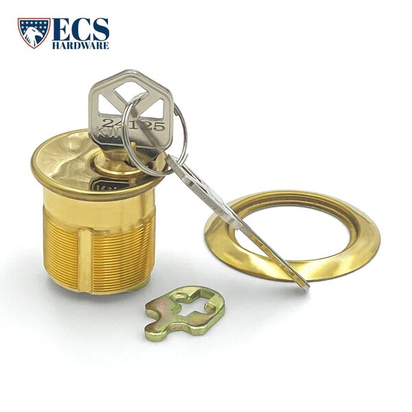 Ecs Hardware Durable Premium Mortise Cylinder, 1-1/4 in US3 Polished Brass KW1 - ECSH-MC03-US3-KW1