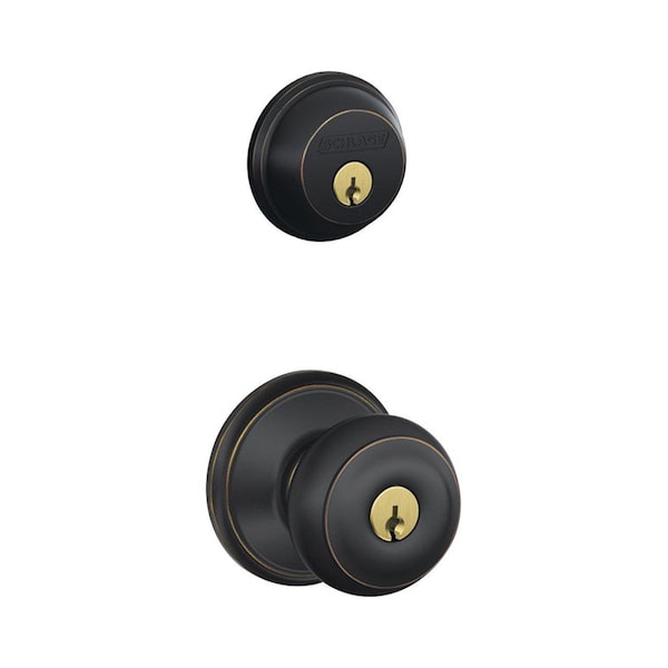 Schlage Schlage Georgian Aged Bronze Deadbolt and Entry Door Knob 1-3/4 in. - FB50NVGEO716