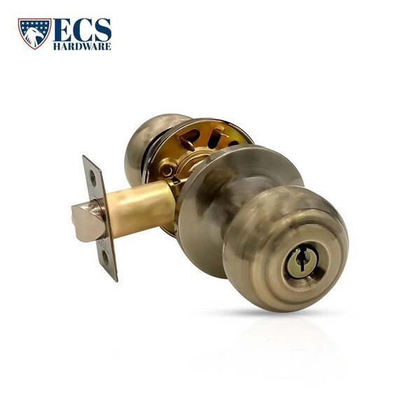 Ecs Hardware Durable Combo Lockset w/ Single Knob & Deadbolt, Entrance, Antique Bronze, Grade 3 SC1 - ECSH-37805-AB-SC1