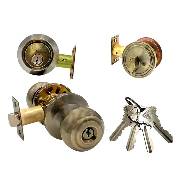 Ecs Hardware Durable Combo Lockset w/ Single Knob & Deadbolt, Entrance, Antique Bronze, Grade 3 SC1 - ECSH-37805-AB-SC1