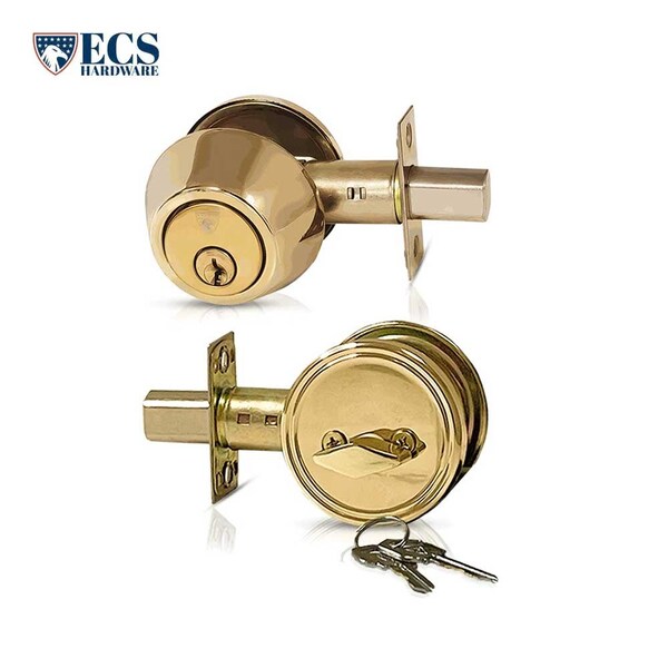 Ecs Hardware Durable Single Cylinder Deadbolt Lock, Polished Brass, Grade 3 SC1/KW1 - ECSH-RDB301-PB-KW1
