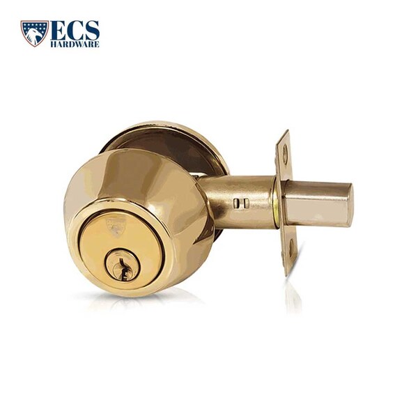 Ecs Hardware Durable Single Cylinder Deadbolt Lock, Polished Brass, Grade 3 SC1/KW1 - ECSH-RDB301-PB-KW1