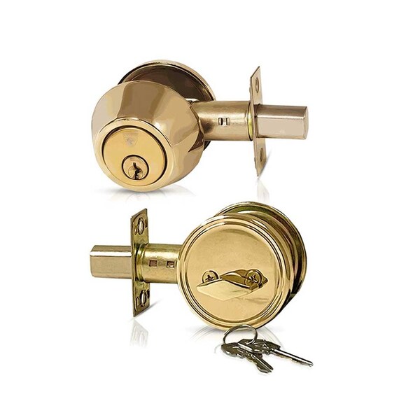 Ecs Hardware Durable Single Cylinder Deadbolt Lock, Polished Brass, Grade 3 SC1/KW1 - ECSH-RDB301-PB-KW1