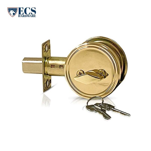Ecs Hardware Durable Single Cylinder Deadbolt Lock, Polished Brass, Grade 3 SC1/KW1 - ECSH-RDB301-PB-KW1