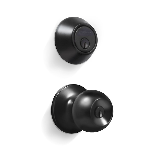 Premier Lock Entry Door Knob Combo Lock Set with Deadbolt Set of 3, Keyed Alike, Matte Black, 3PK - ED07C-3