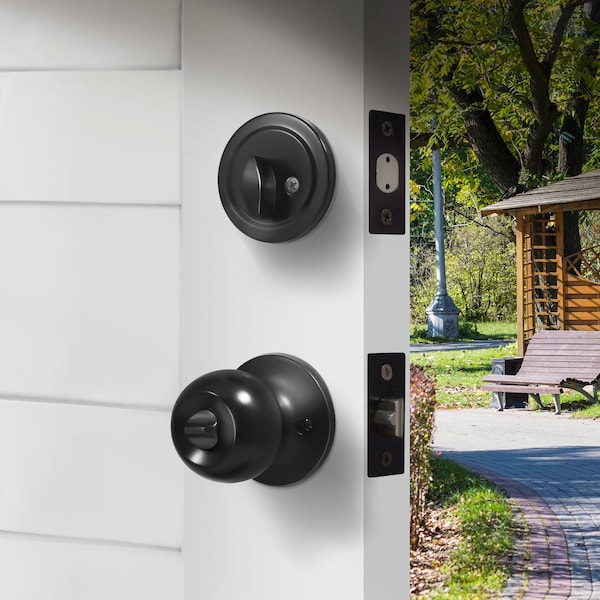 Premier Lock Entry Door Knob Combo Lock Set with Deadbolt Set of 3, Keyed Alike, Matte Black, 3PK - ED07C-3