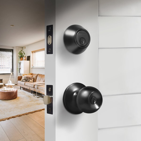 Premier Lock Entry Door Knob Combo Lock Set with Deadbolt Set of 3, Keyed Alike, Matte Black, 3PK - ED07C-3