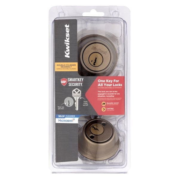 Kwikset Kwikset SmartKey Security Antique Brass Metal Double Cylinder Deadbolt - 96650-510
