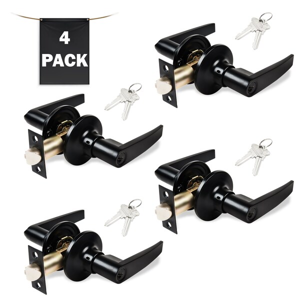 Premier Lock Entry Door Lever Lock Set Set of 4, Keyed Alike, Matte Black, 4PK - LEV11X-4