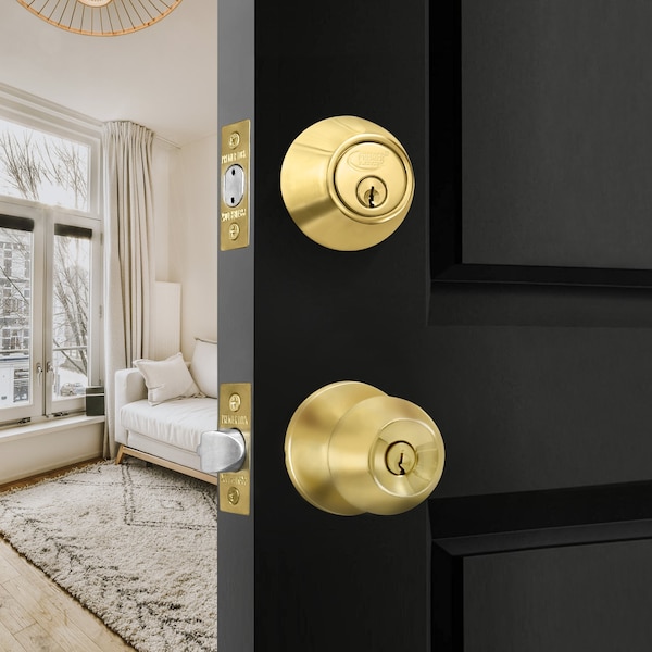 Premier Lock Entry Door Knob Combo Lock Set with Deadbolt Set of 3, Keyed Alike, Solid Brass, 3PK - ED02C-3