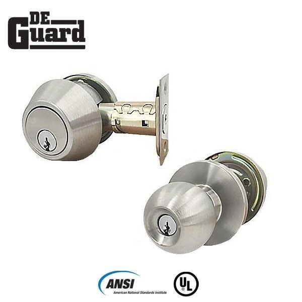 Deguard Grade 2 Commercial Combo Lock Set w/ Cyl Knob + Deadbolt - 26D Silver - SC Keyway - 2-3/4" Backset - DG2CL-SS-SC