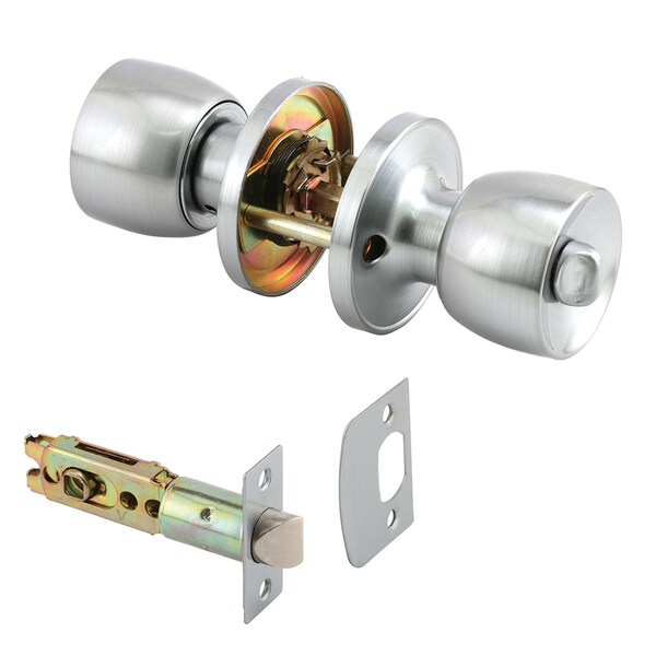 Prime-Line Privacy Knob, Fits 2-3/8 in. and 2-3/4 in. Backset, Tulip, Satin 1 Set - MP65035