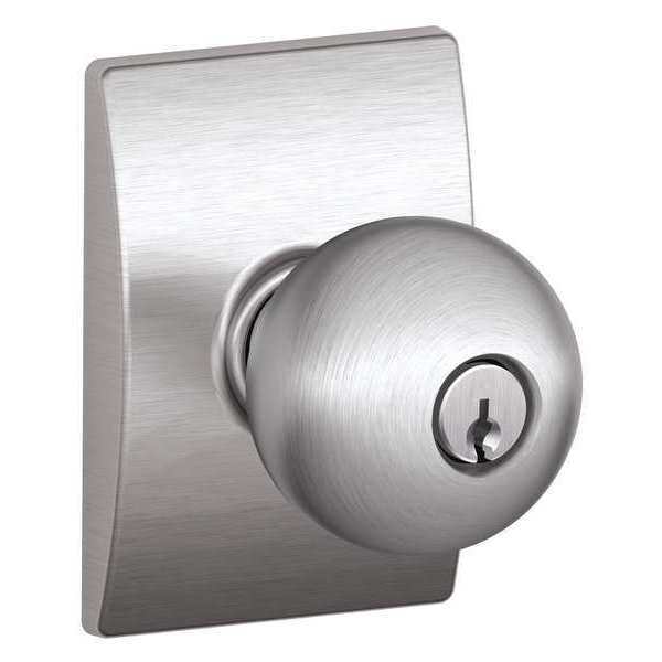 Schlage Satin Chrome Entrance Knob Lockset, Orbit/Century - F51A ORB 626 CEN