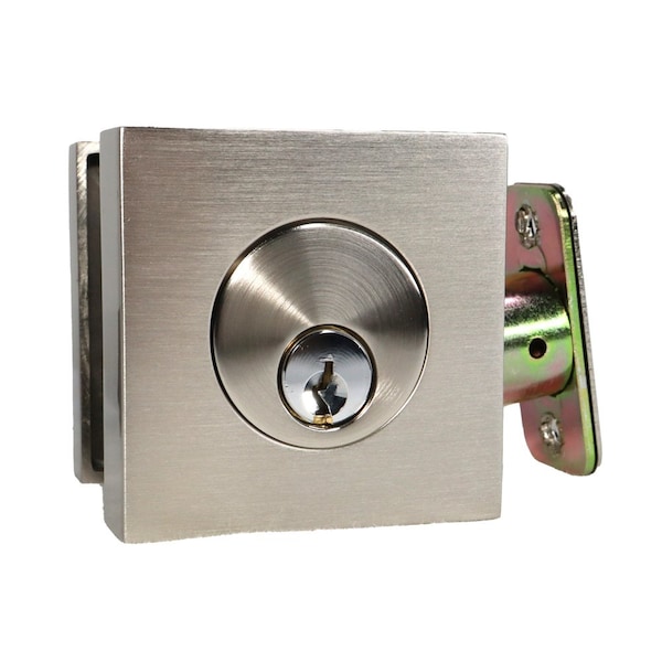 Emtek Square Single Cylinder Deadbolt with Radius Latch Strike Satin Nickel Finish - 8469US15.RLS