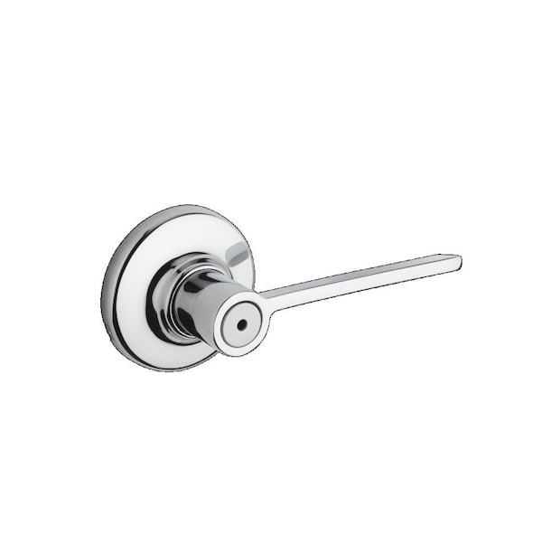 Kwikset Ladera Lever, Round Rose Privacy Door Lock, New Chassis and 6AL Latch, RCS Strike Bright Chrome Finish - 300LRLRDT-26