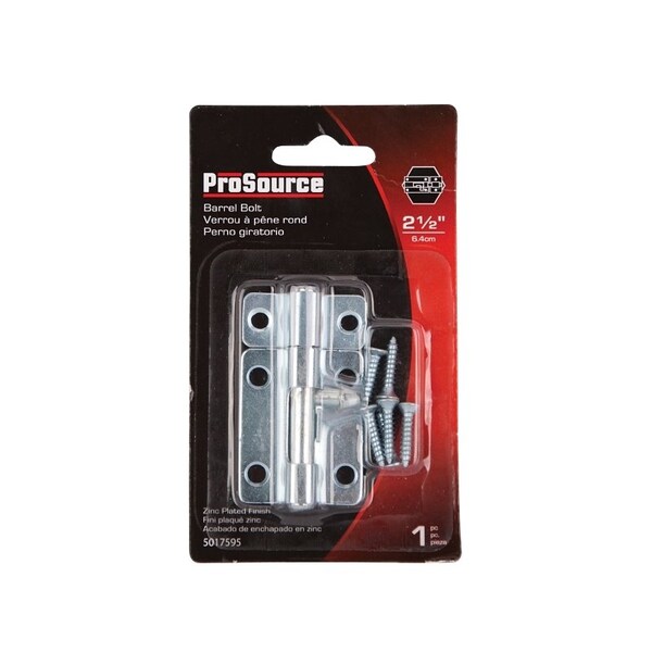 Prosource Barrel Bolt, 0.31 Dia in Bolt Head, 2-1/2 in L Bolt, Steel, Zinc Plated - CL-201-PS