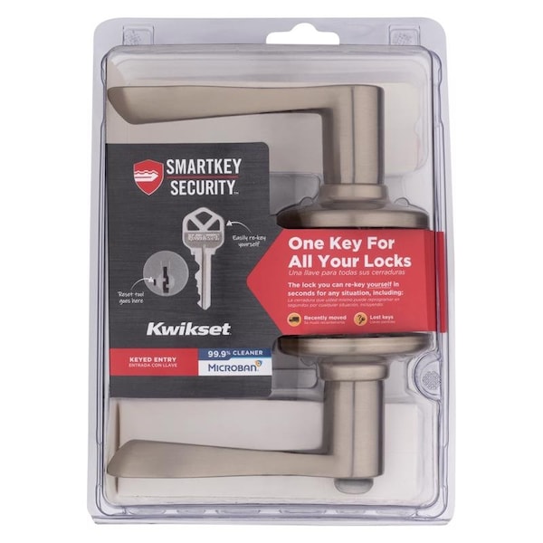 Kwikset Kwikset SmartKey Security Wave Satin Nickel Entry Lever KW1 2-3/4 in. - 94050-673