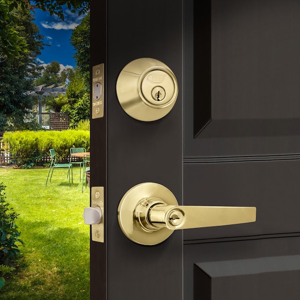 Premier Lock Entry Door Lever Combo Lock Set with Deadbolt Set of 2, Keyed Alike, Solid Brass, 2PK - LED02-2