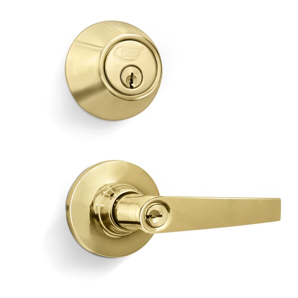 Premier Lock Entry Door Lever Combo Lock Set with Deadbolt Set of 2, Keyed Alike, Solid Brass, 2PK - LED02-2