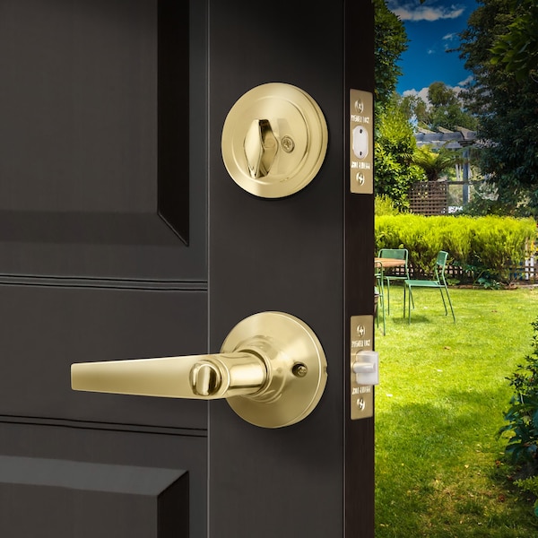 Premier Lock Entry Door Lever Combo Lock Set with Deadbolt Set of 2, Keyed Alike, Solid Brass, 2PK - LED02-2
