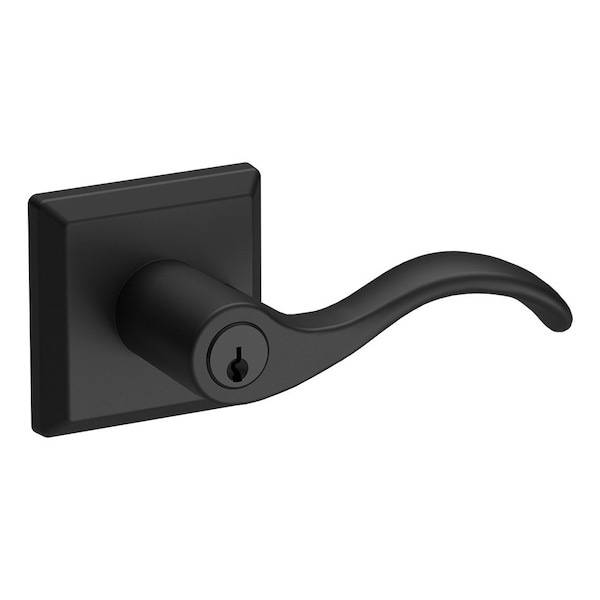 Baldwin Entry Curve Lever and Traditional Square Rose with 6AL Latch and Dual Strike Satin Black Finish - ENCURTSR190