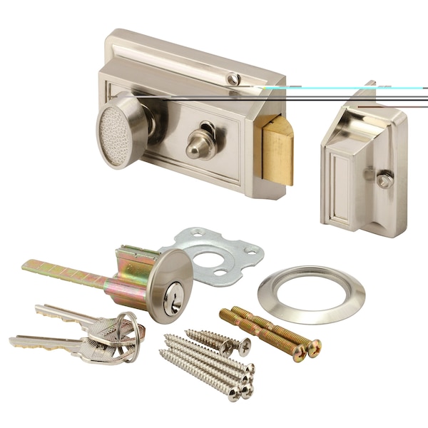 Prime-Line Rim Nightlatch, Single Cylinder, Satin Nickel (Single Pack) - U 10516