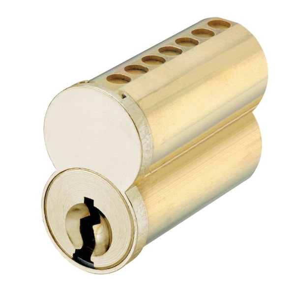 Medeco 6 Pin Uncombinated Small Format Interchangeable Core with 1C Keyway and Clip Retainer Satin Brass - 336B01006A1CS