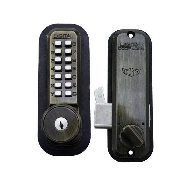 Lockey Mechanical Keyless Combination Hook Bolt Lock Fits Doors Up To 3 Thick Antique Brass - 2500KO-AB