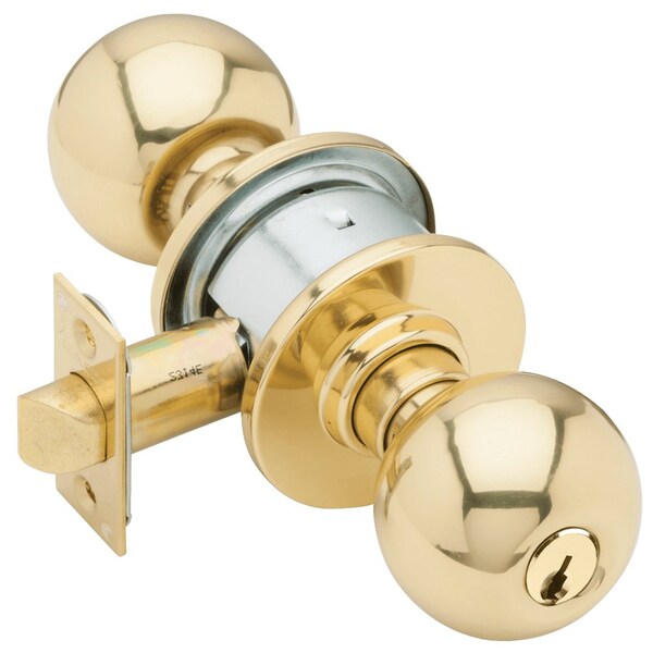 Schlage Grade 2 Storeroom Cylindrical Lock, Orbit Knob, Conventional Cylinder, Bright Brass Fnsh, Non-handed - A80PD ORB 605