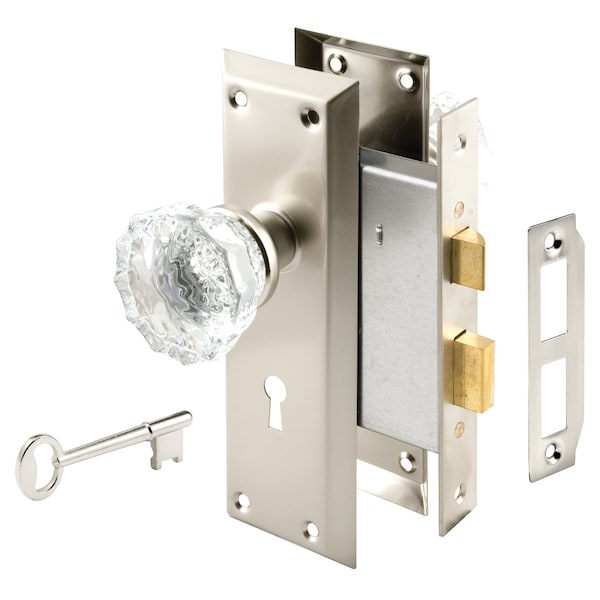 Prime-Line Mortise Keyed Lock Set with Glass Knob, Fits Doors with 2-3/8 In. Backset - E 28335