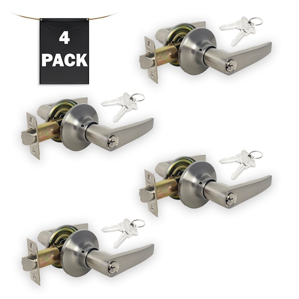 Premier Lock Entry Door Lever Lock Set Set of 4, Keyed Alike, Satin Nickel, 4PK - LEV02X-4