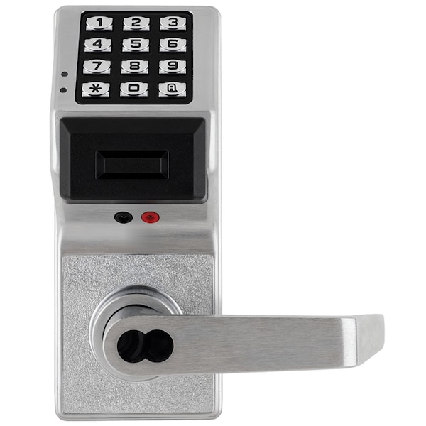 Alarm Lock Pushbutton Cylindrical Door Lock, with Prox Reader, 300 Users, 1600 Event Audit Trail, Straight Leve - PDL3000IC-S US26D