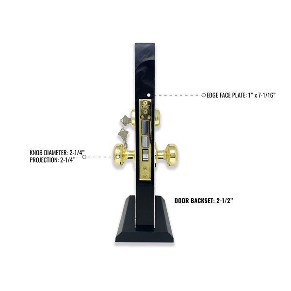 Premier Lock Brass Mortise Entry Gate Left Hand Lock Set with 2.5 in. Backset and 2 SC1 Keys - MLG01