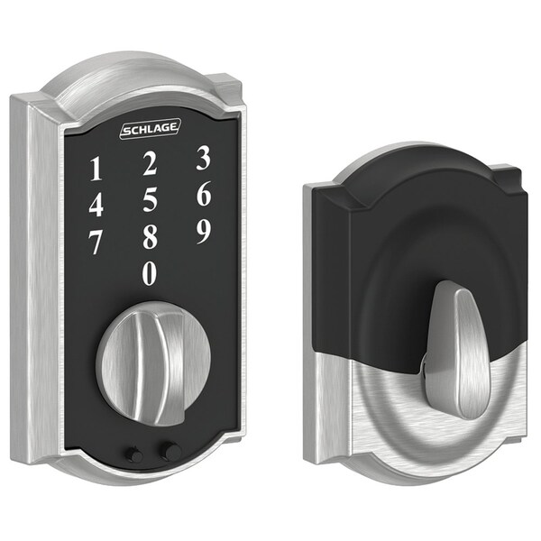 Schlage Residential Grade 2 Touchscreen Deadbolt Lock, Touch Series, Camelot Trim, Satin Chrome Finish - BE375 CAM 626
