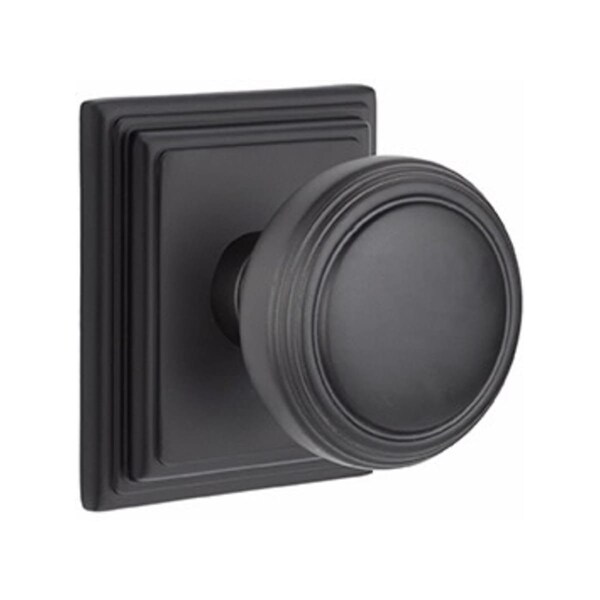 Emtek Norwich Knob 2-3/8 in Backset Passage with Wilshire Rose for 1-1/4 in to 2 in Door Flat Black Finish - 8161NWUS19