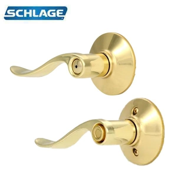 Schlage Accent Privacy Door Lever Set Polished Brass Finish Left Handed - SCH-F40-ACC605-LH