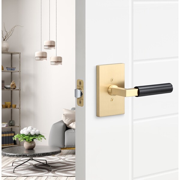 Sure-Loc Hardware Sure-Loc Hardware Levanto Passage Rosette, Satin Brass, Smooth Grip in Flat Black - LV101 SB GRIP-SM FBL