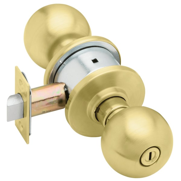 Schlage Grade 2 Privacy Cylindrical Lock, Orbit Knob, Non-Keyed, Satin Brass Finish, Non-handed - A40S ORB 606