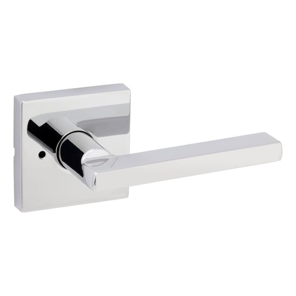 Kwikset Halifax Lever with Square Rose Privacy Door Lock with 6AL Latch and RCS Strike Bright Chrome Finish - 730HFLSQT-26